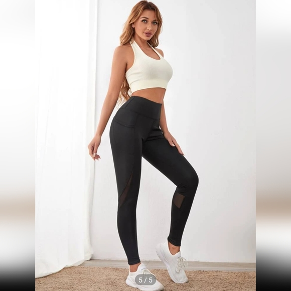 Shein workout leggings with mesh panels and pocket - Picture 1 of 6